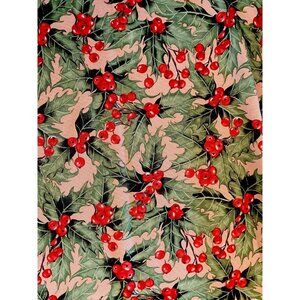 Laura Ashley Christmas Holiday Tablecloth 60"x84" Oblong Green Holly Red Berries